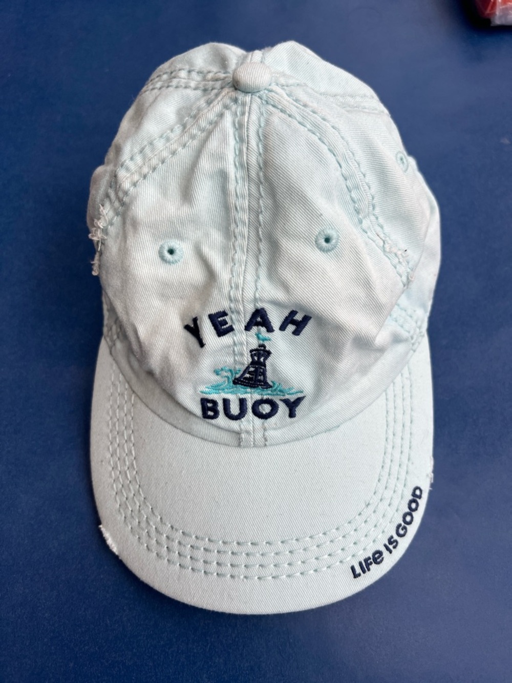 Life Is Good Light Aqua Baseball Cap with Navy Logo Yeah Buoy
